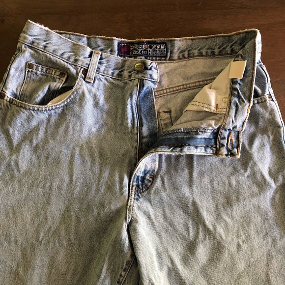 Vintage 1990s Structure Denim Baggy Jeans Size 34 - Picture 4 of 8